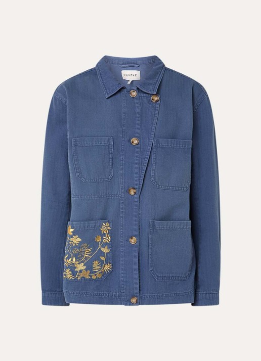 MUNTHE Bayan overshirt van chambray met borduring - voorkant 3 indigo