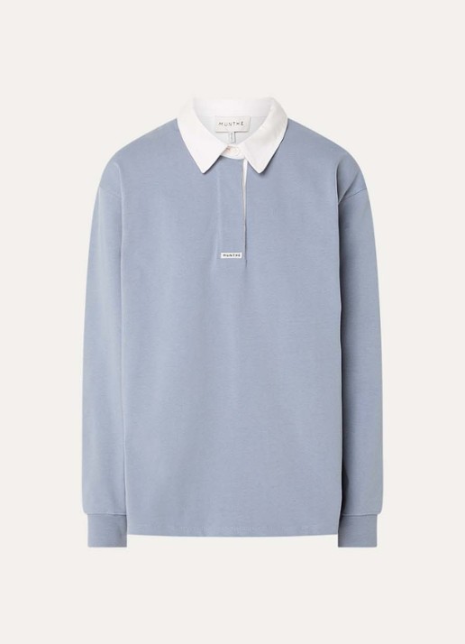 MUNTHE Becent sweater met polokraag en logo - voorkant 2 blauwgrijs