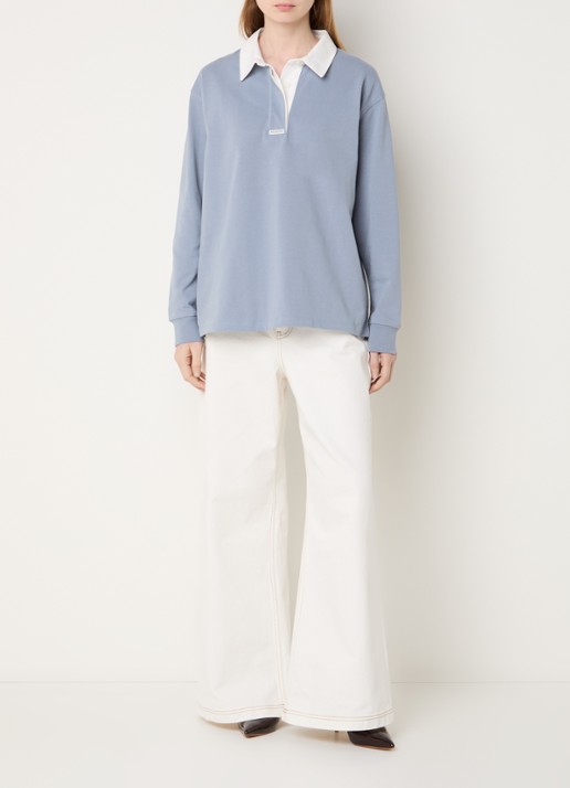 MUNTHE Becent sweater met polokraag en logo - voorkant 3 blauwgrijs