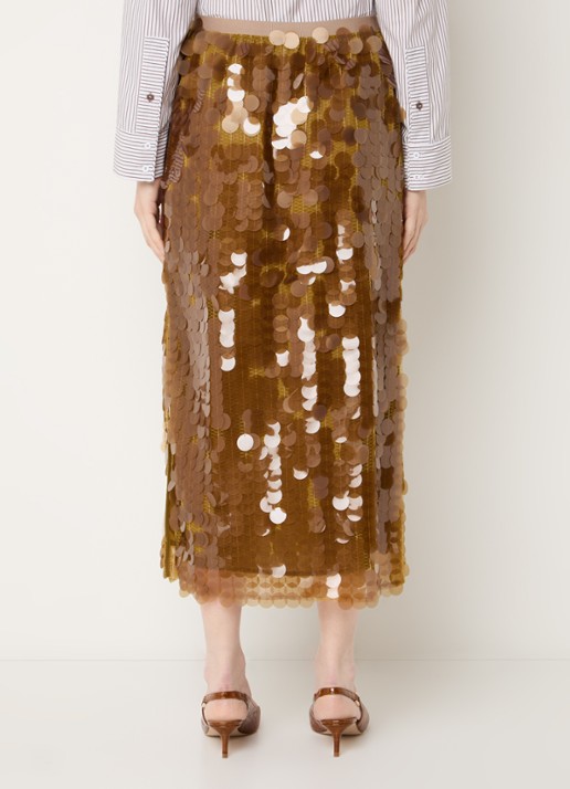 MUNTHE Bomi midi rok met pailletten - achterkant bruin