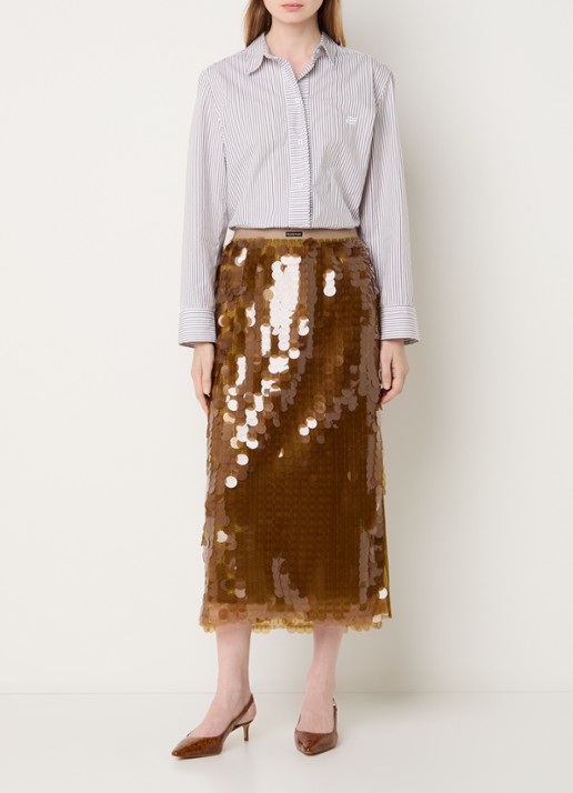 MUNTHE Bomi midi rok met pailletten - voorkant 3 bruin