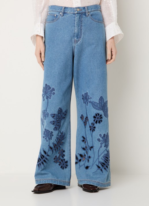 MUNTHE Ecube high waist wide leg jeans met borduring en opengewerkt dessin