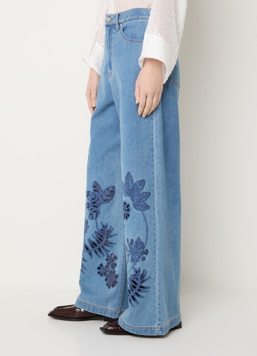 MUNTHE Ecube high waist wide leg jeans met borduring en opengewerkt dessin - detail 5 indigo