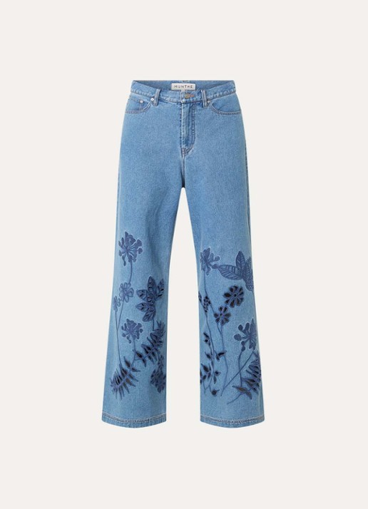 MUNTHE Ecube high waist wide leg jeans met borduring en opengewerkt dessin - voorkant 2 indigo