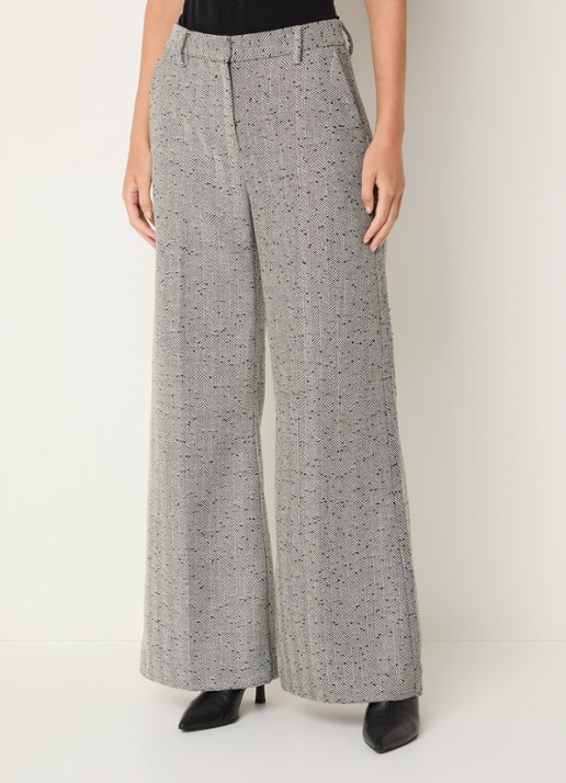 MUNTHE Eileen high waist flared fit pantalon met streepprint en pailletten - detail grijs