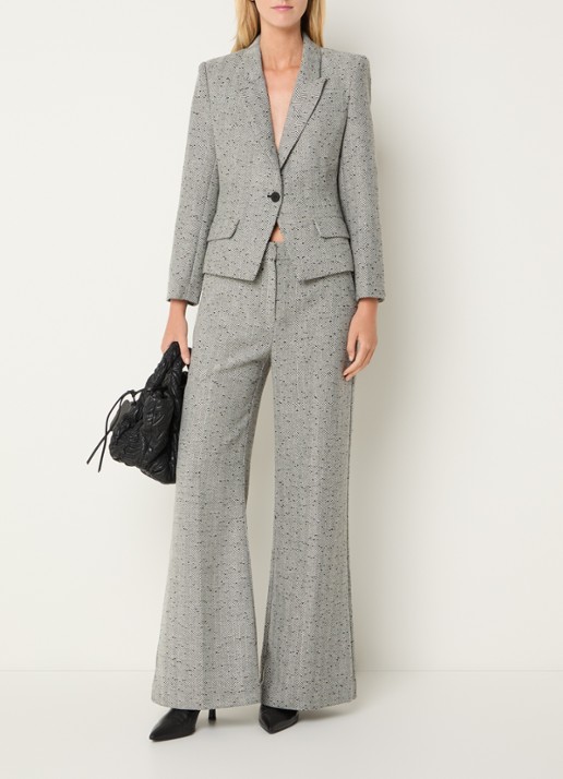 MUNTHE Eileen high waist flared fit pantalon met streepprint en pailletten - voorkant 4 grijs