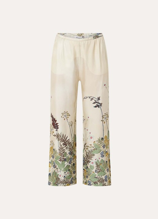 MUNTHE Fabert high waist wide fit palazzo broek met print - voorkant 2 lindegroen