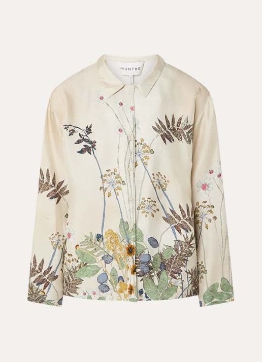 MUNTHE Faiza blouse van satijn met bloemenprint - voorkant 3 lindegroen