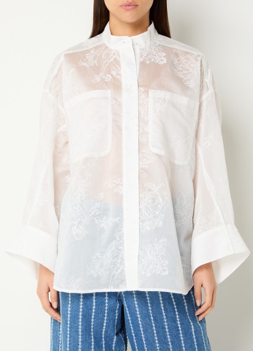 MUNTHE Fortunato oversized semi-transparante blouse met borduring - detail 3 wit