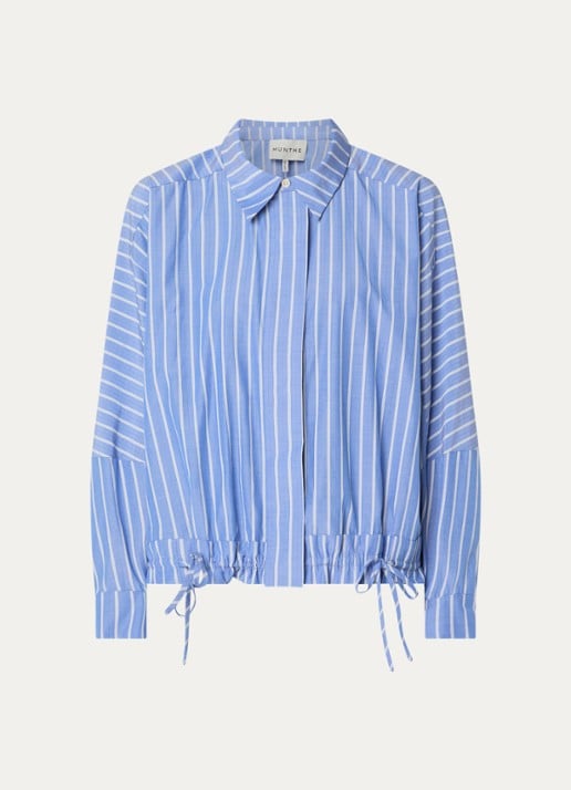 MUNTHE Loasta blouse met streepprint en trekkoord - voorkant blauw