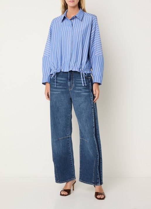 MUNTHE Loasta blouse met streepprint en trekkoord - voorkant 2 blauw