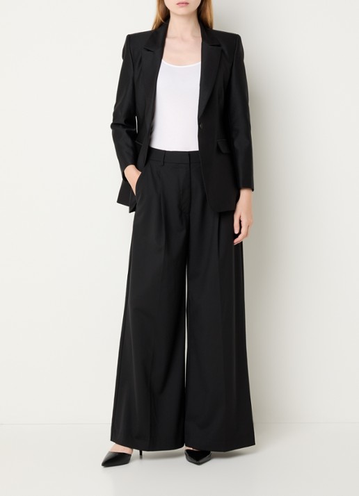 MUNTHE Lupon high waist wide fit pantalon met steekzakken - voorkant 2 zwart