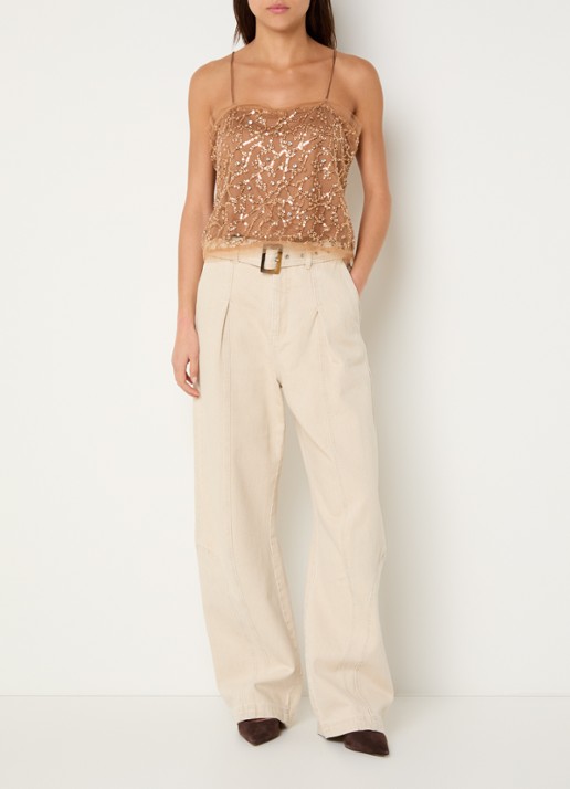 MUNTHE Nanina high waist loose fit chino met ceintuur - voorkant 3 beige