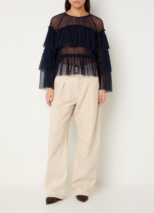 MUNTHE Naria semi-transparante top met stippenprint - voorkant 4 donkerblauw