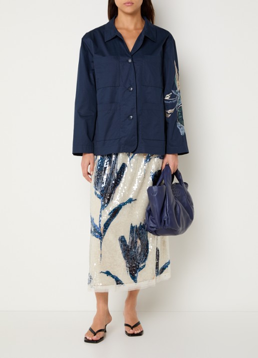 MUNTHE Nichola blouse met borduring en opgestikte zakken - voorkant 3 donkerblauw