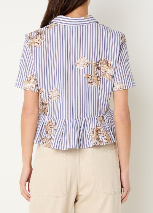 MUNTHE Nuriana blouse met streepprint en pailletten - achterkant donkerblauw
