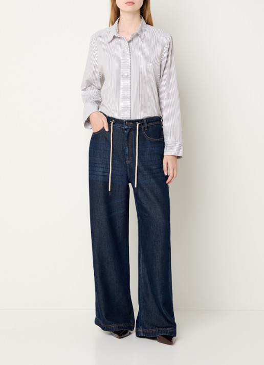 MUNTHE Obey high waist wide leg jeans met trekkoord en donkere wassing - voorkant 3 indigo
