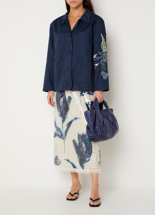 MUNTHE Omi midi rok pailletten - voorkant 4 donkerblauw