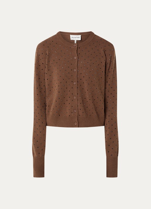 MUNTHE Radcliff fijngebreid vest met strass - voorkant bruin