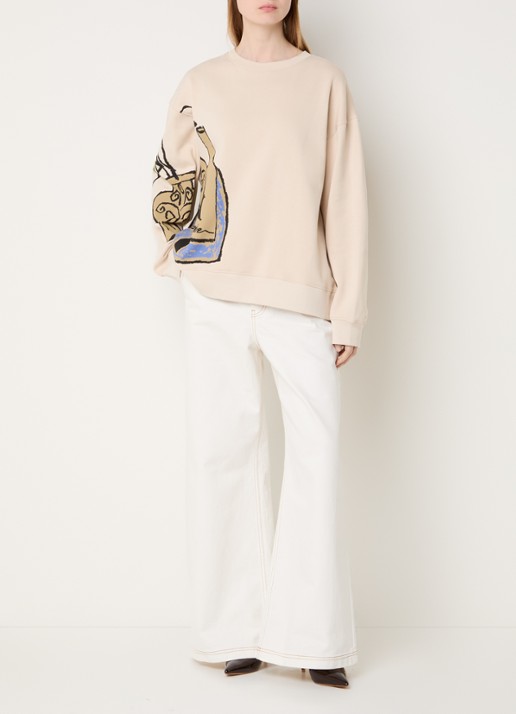 MUNTHE Rarsnima sweater met logoprint - voorkant 3 creme