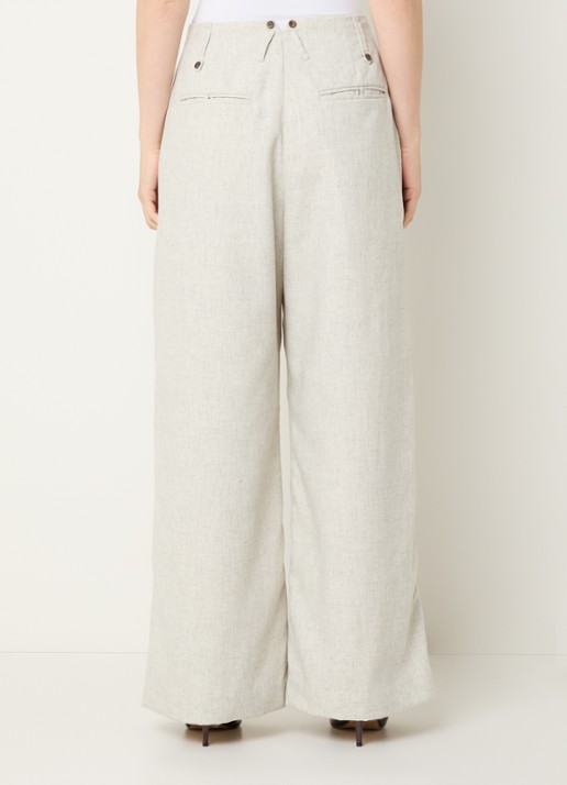 MUNTHE Robbie high waist wide fit pantalon met gemêleerd dessin - achterkant 2 lichtgrijs