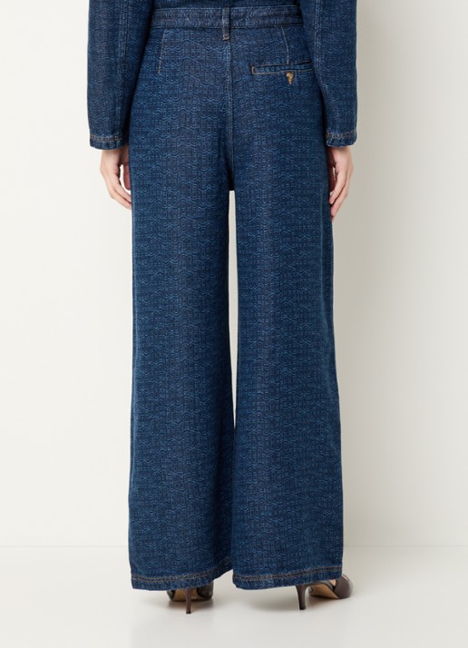 MUNTHE Ronan high waist wide leg jeans met logoprint en donkere wassing - achterkant indigo