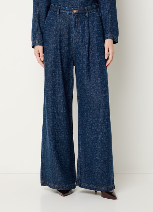 MUNTHE Ronan high waist wide leg jeans met logoprint en donkere wassing
