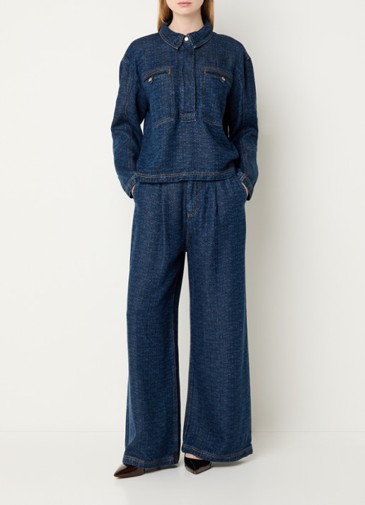 MUNTHE Ronan high waist wide leg jeans met logoprint en donkere wassing - voorkant 4 indigo