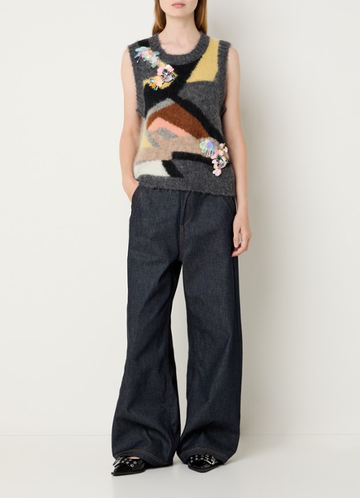MUNTHE Rubble grofgebreide spencer met strass - voorkant 4 donkergrijs