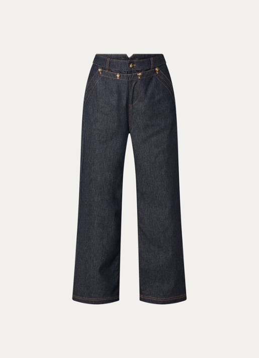 MUNTHE Rupert high waist wide leg jeans met donkere wassing - voorkant indigo