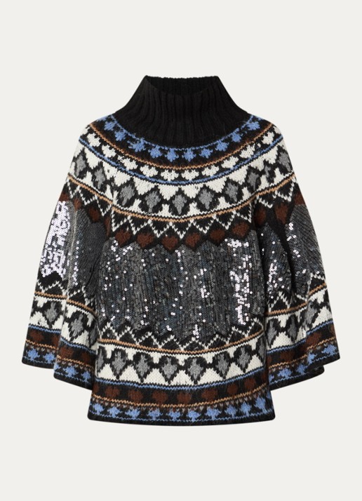 MUNTHE Verst grofgebreide poncho met pailletten en ingebreid patroon