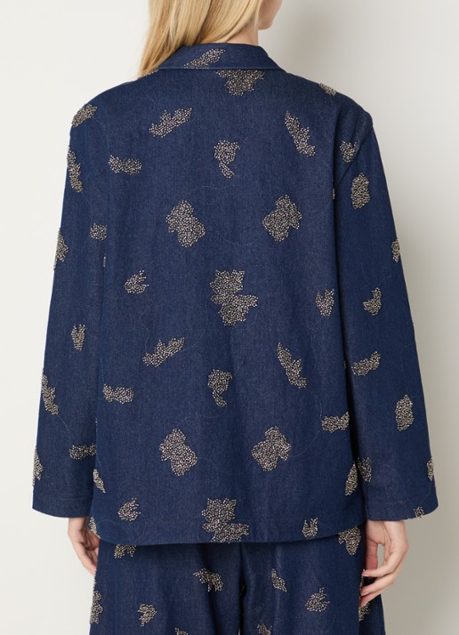 MUNTHE Vichola blouse van denim met kralendecoratie - achterkant 2 indigo