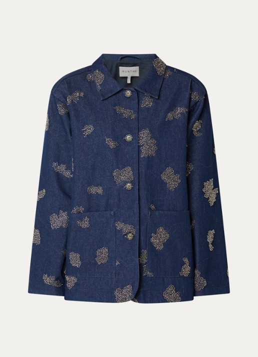 MUNTHE Vichola blouse van denim met kralendecoratie - voorkant 3 indigo