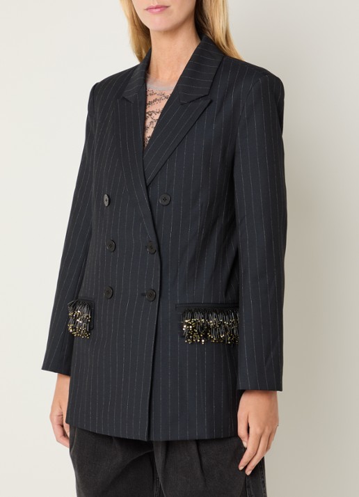 MUNTHE Virionics double-breasted blazer met krijtstreep en pailletten
