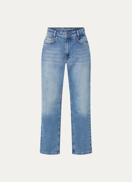 My Essential Wardrobe 34 high waist cropped mom jeans met medium wassing - voorkant 4 indigo