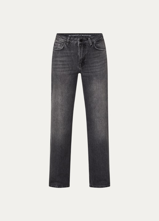 My Essential Wardrobe 35 The Louis high waist wide leg jeans met steekzakken - voorkant 2 donkergrijs