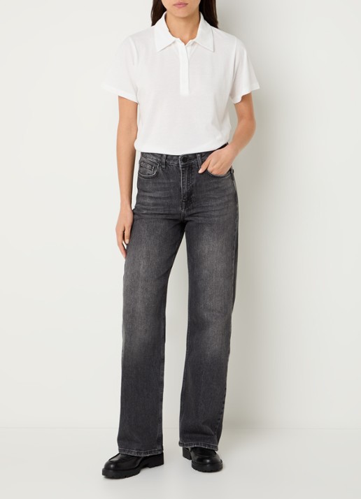 My Essential Wardrobe 35 The Louis high waist wide leg jeans met steekzakken - voorkant 3 donkergrijs