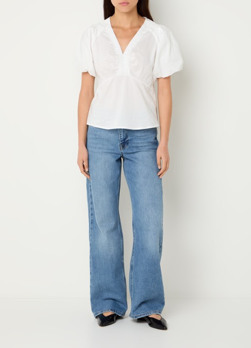 My Essential Wardrobe 35 The Louis high waist wide leg jeans met steekzakken - voorkant 5 blauw