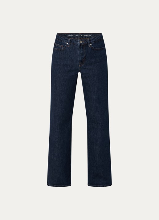 My Essential Wardrobe 35 The Louis high waist wide leg jeans met steekzakken - voorkant 2 donkerblauw