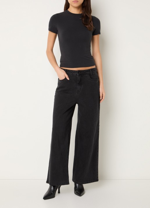 My Essential Wardrobe Alma low waist wide leg jeans met gekleurde wassing - voorkant 5 donkergrijs
