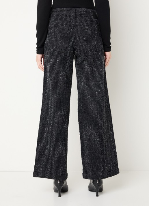 My Essential Wardrobe Amber high waist flared fit broek met structuur - achterkant zwart