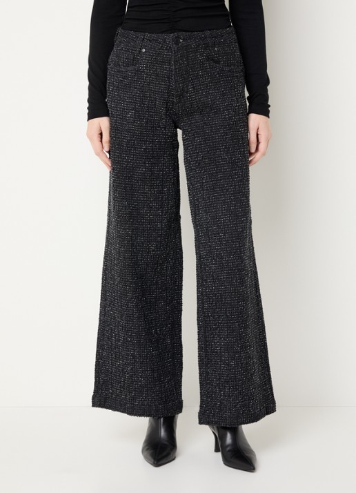 My Essential Wardrobe Amber high waist flared fit broek met structuur - detail 4 zwart