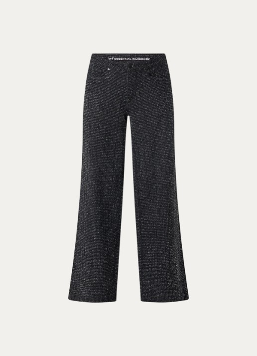 My Essential Wardrobe Amber high waist flared fit broek met structuur - voorkant 2 zwart
