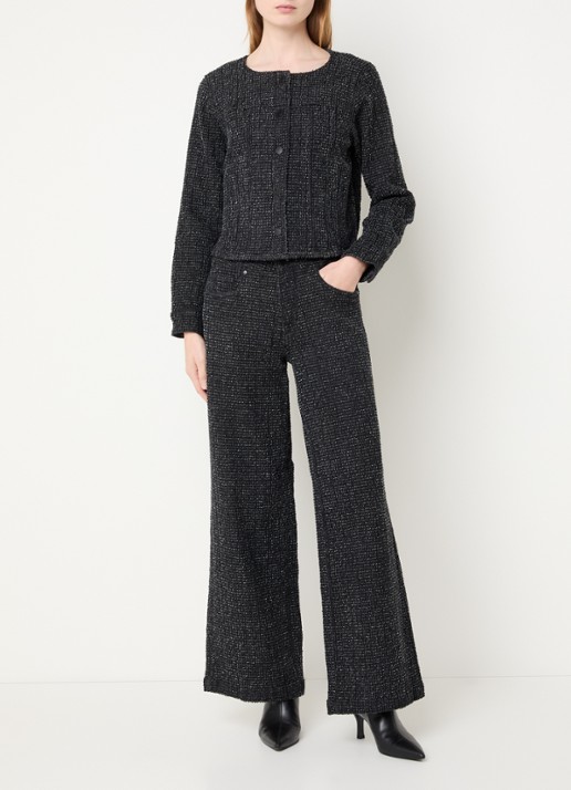 My Essential Wardrobe Amber high waist flared fit broek met structuur - voorkant 3 zwart