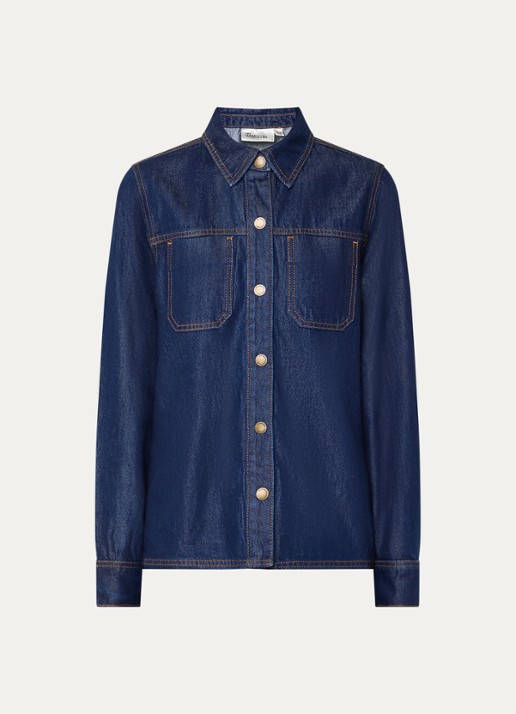 My Essential Wardrobe Ann blouse van denim met borstzakken - voorkant indigo