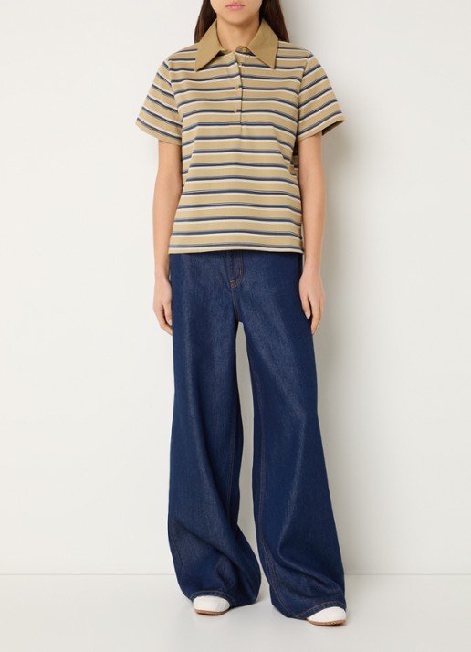 My Essential Wardrobe Asla polo met streepprint - voorkant 2 mosgroen