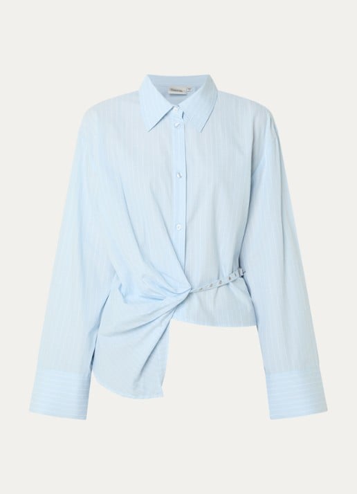 My Essential Wardrobe Bella blouse met streepprint - voorkant 3 lichtblauw