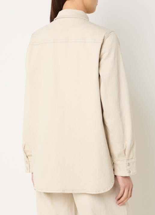 My Essential Wardrobe Dagmar blouse van denim met borstzakken - achterkant 3 beige