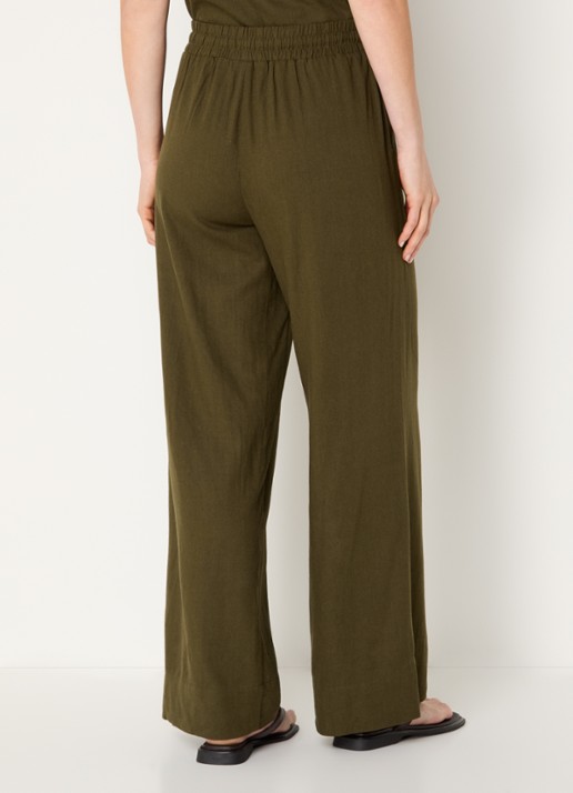 My Essential Wardrobe Dia wide fit pantalon in linnenblend - achterkant 4 bronsgroen