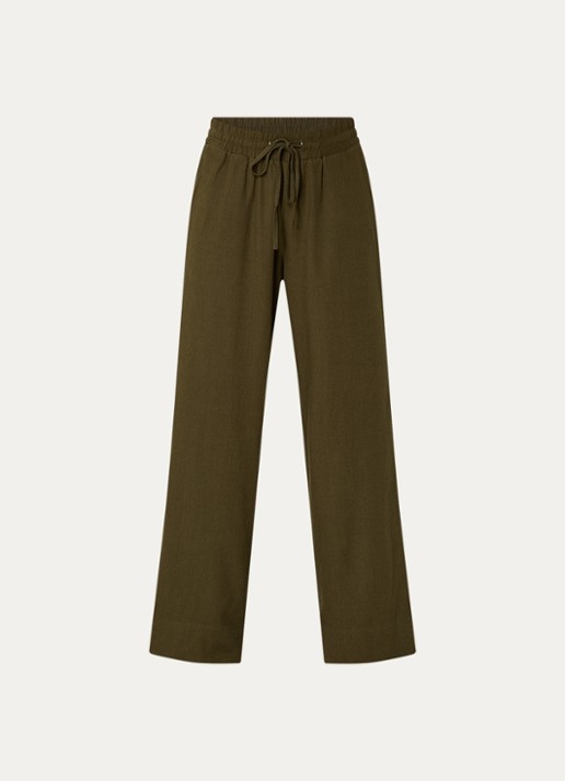 My Essential Wardrobe Dia wide fit pantalon in linnenblend - voorkant 2 bronsgroen